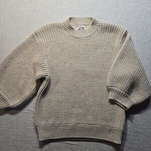 FUTURE COLLECTIVE Cream Knit Mock Neck Balloon Sleeve Sweater Large